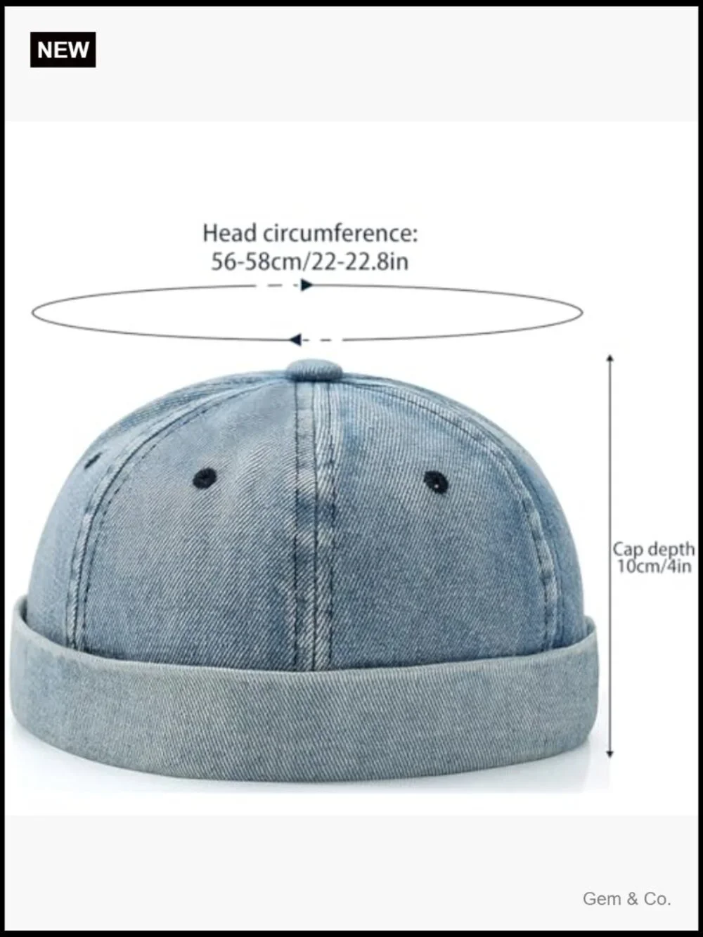 Adjustable Vintage Denim Beanie Cap - Breathable Lightweight Unisex